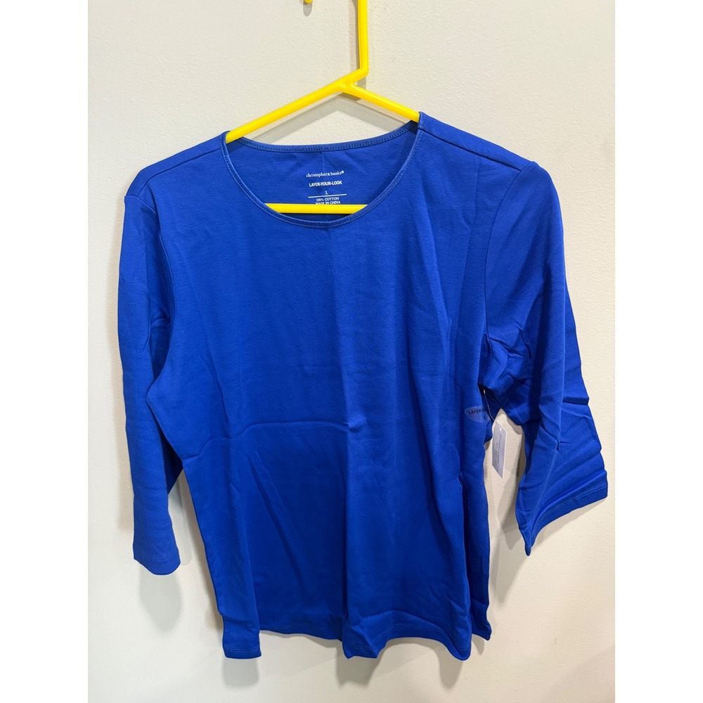 Christopher & Banks Layer-Your-Look Royal Blue 3/4 Sleeve Cotton Top Large NWT